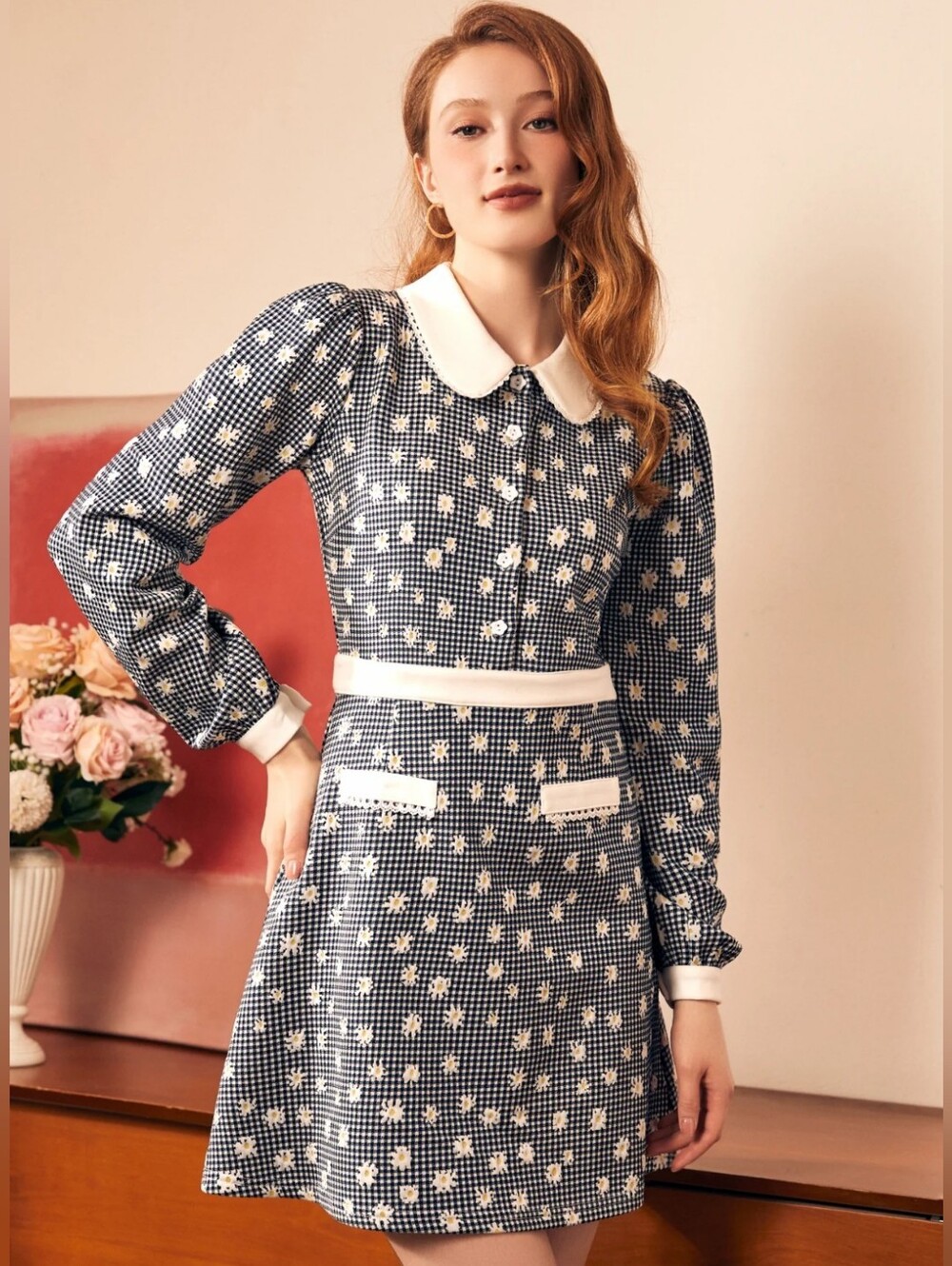 NWT Modcloth Black & White Gingham with Daisies Peter Pan Collar Dress  - 3X & 4